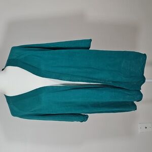 Eileen Fisher XL Open Cardigan Kelly Green Organic Linen Quiet Luxury Minimalist